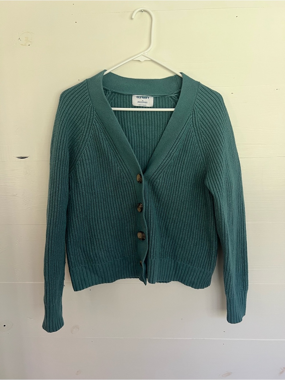 Old Navy Teal Ribbed V-Neck Button Cardigan